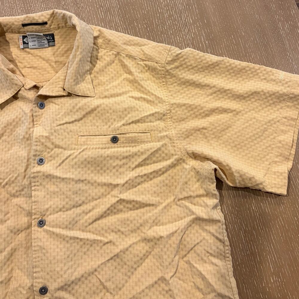 Columbia XCO Button Up Shirt Adult Large Yellow Plaid Short Sleeve Mens Outdoor